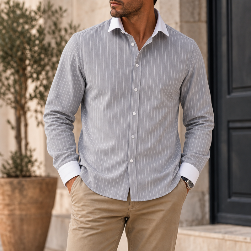 Merano Striped Contrast Collar Shirt in Gray
