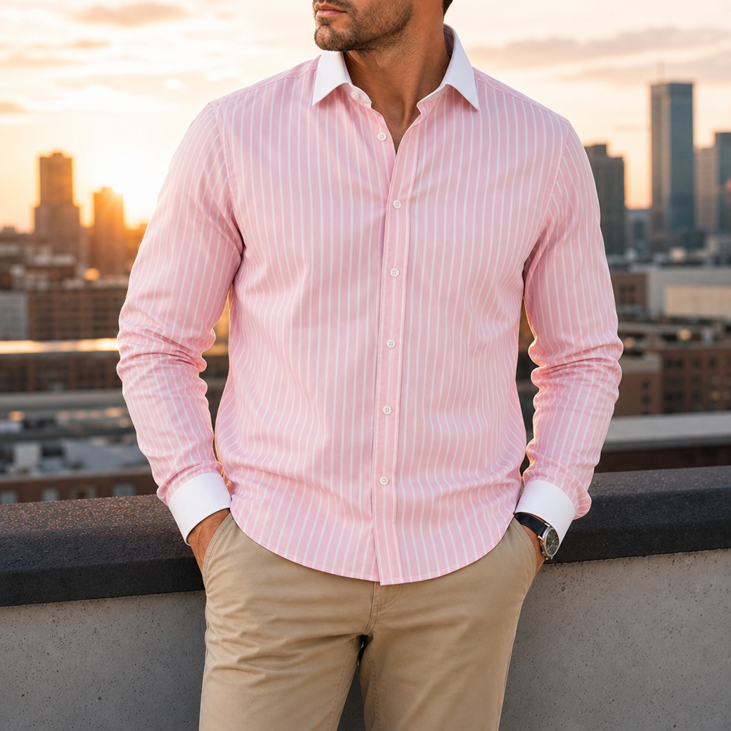 Merano Striped Contrast Collar Shirt in Pink