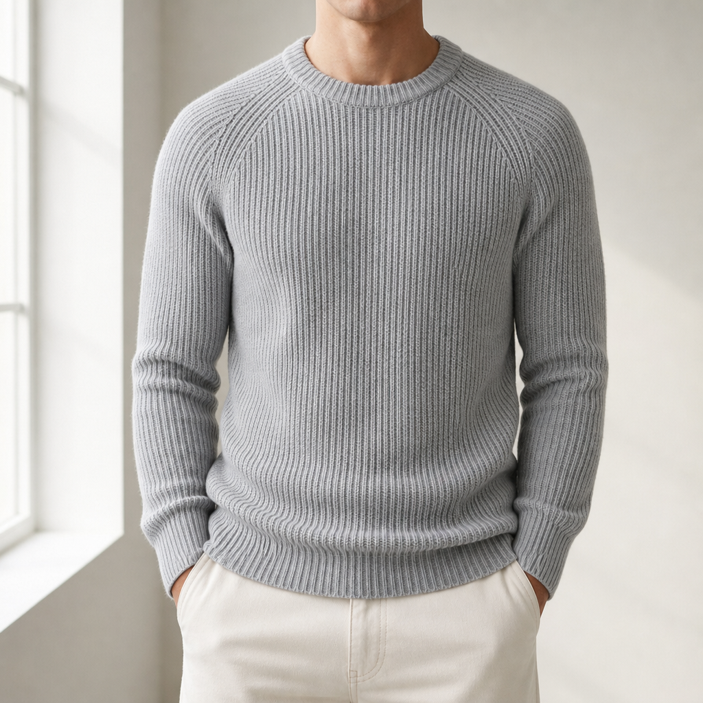 Methoni Fisherman Rib Knit Sweater in Grey