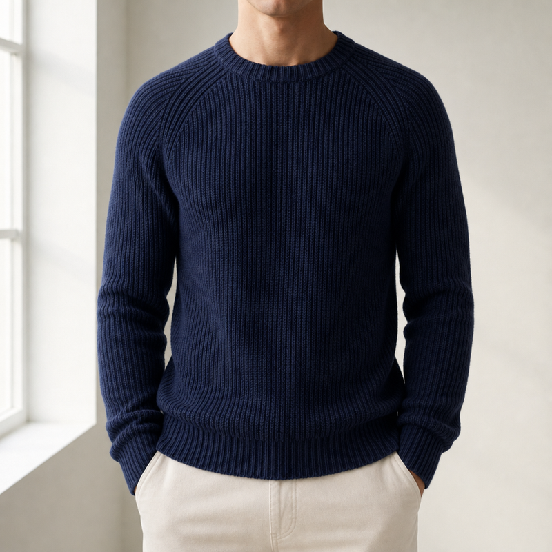 Methoni Fisherman Rib Knit Sweater in Navy