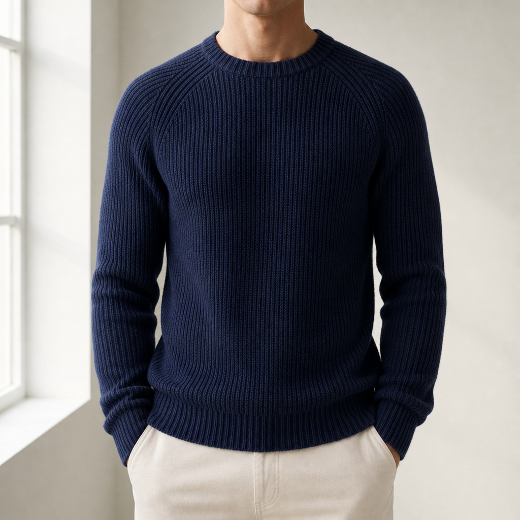 Methoni Fisherman Rib Knit Sweater in Navy