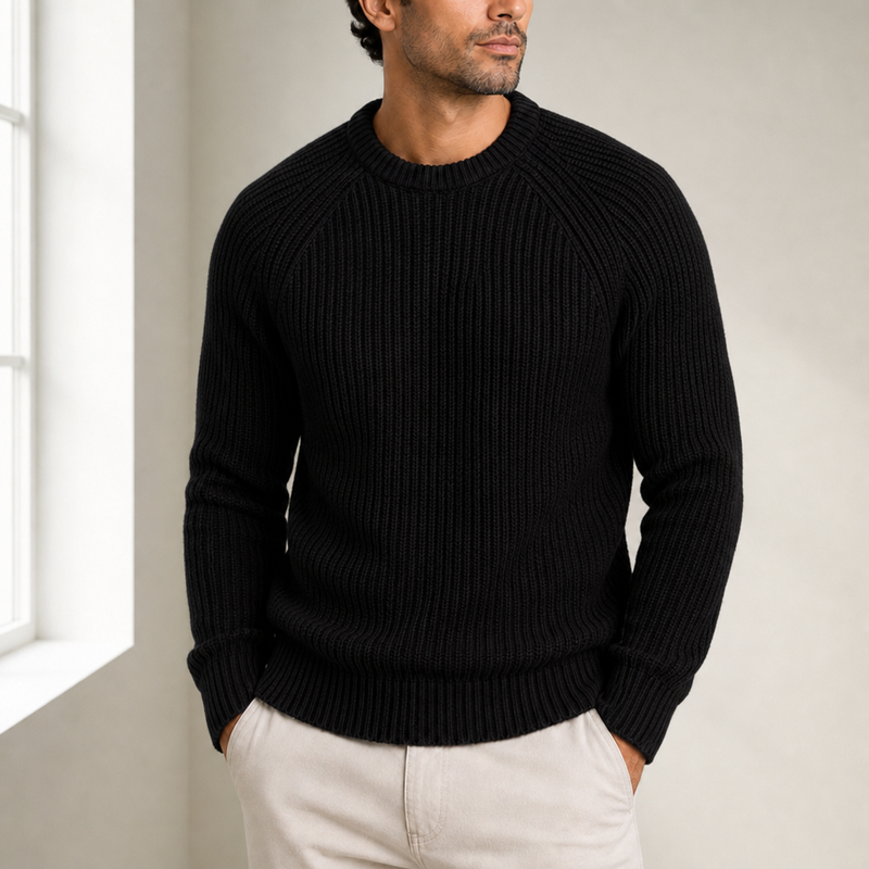 Methoni Fisherman Rib Knit Sweater in Black