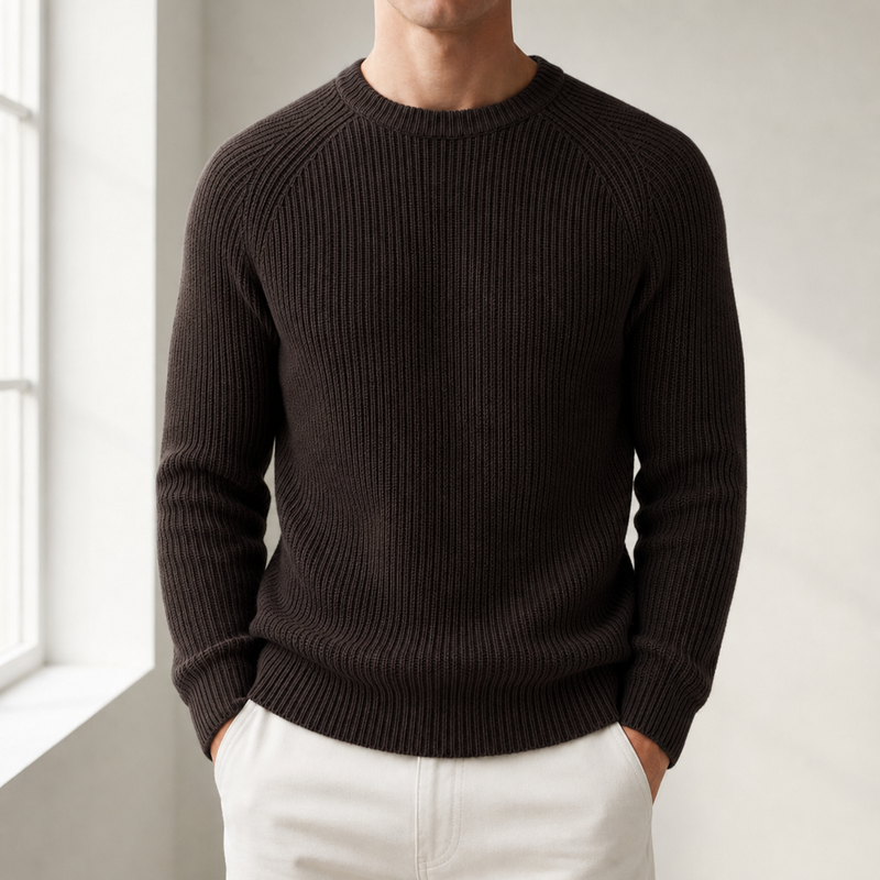 Methoni Fisherman Rib Knit Sweater in Brown