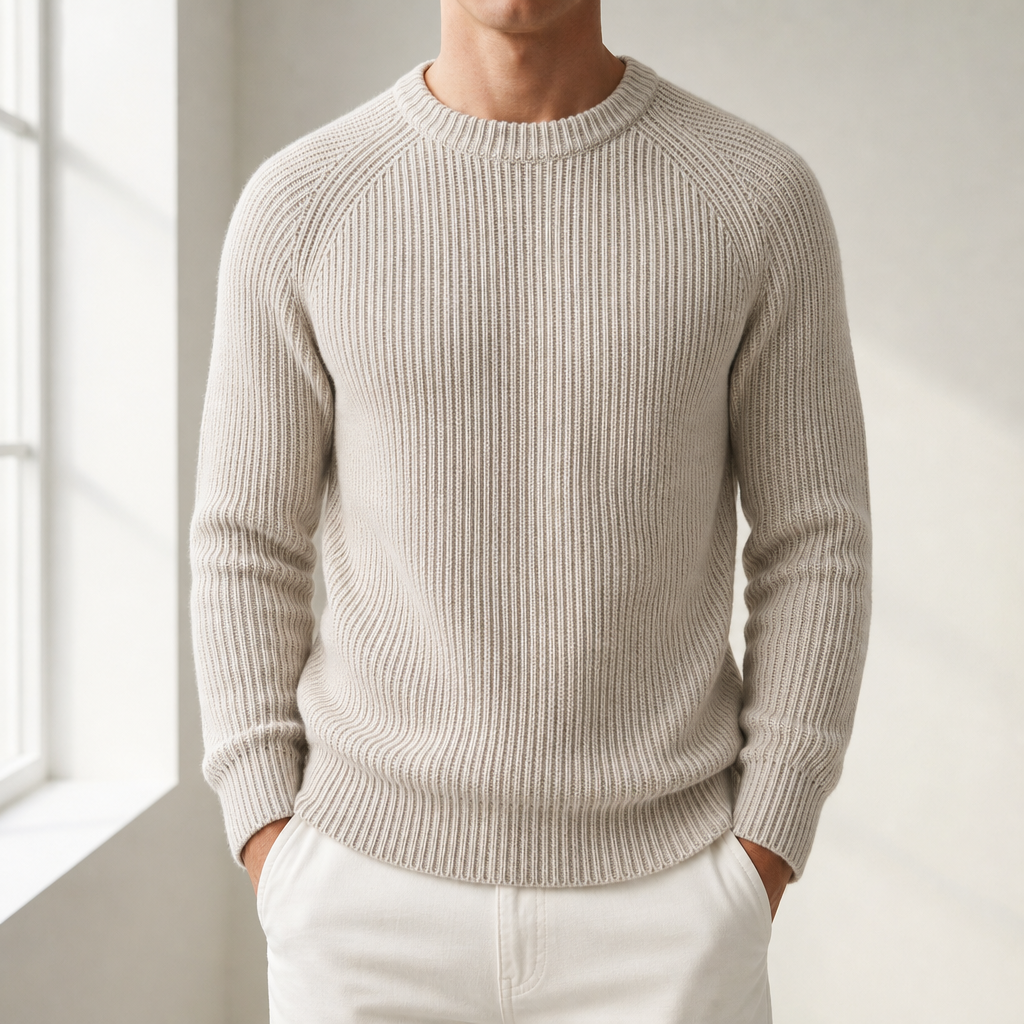 Methoni Fisherman Rib Knit Sweater in Apricot