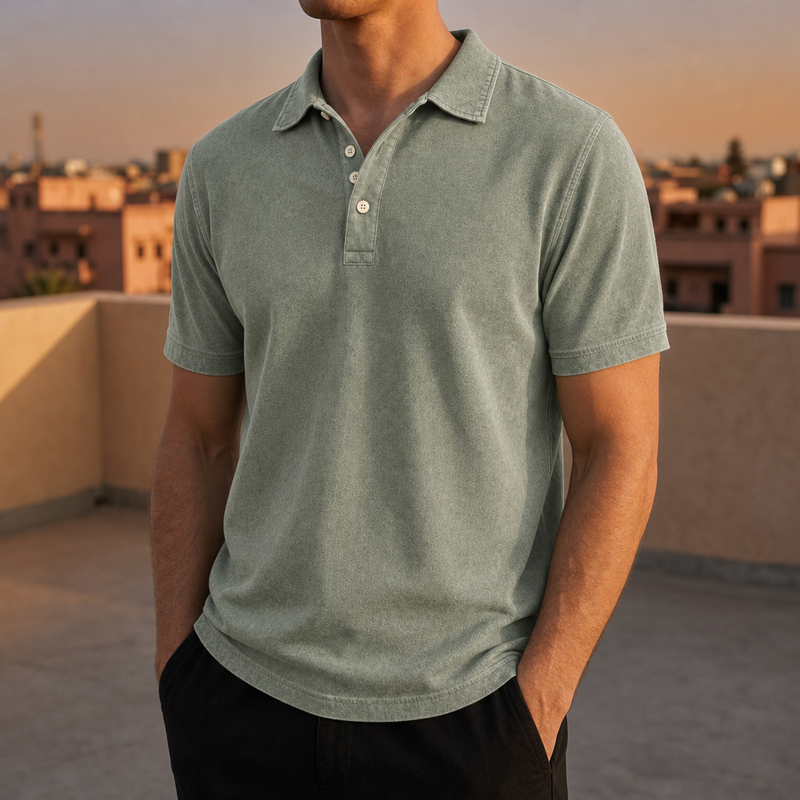 Milos Washed Cotton Polo in Sage Green
