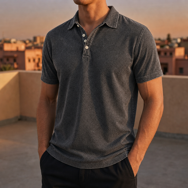 Milos Washed Cotton Polo in Dark Gray