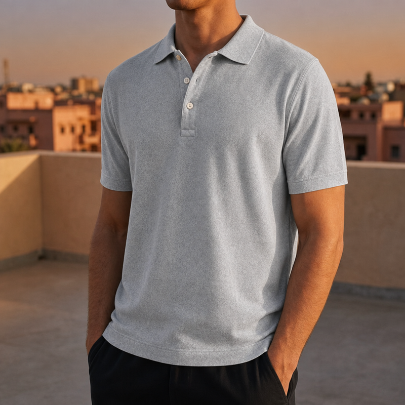 Milos Washed Cotton Polo in Light Gray