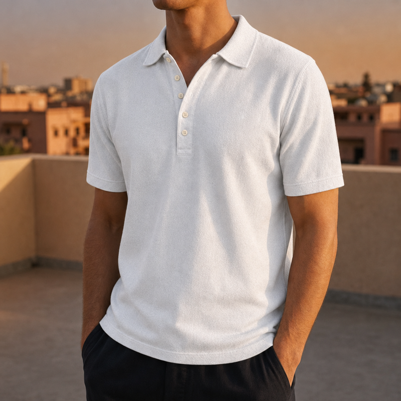 Milos Washed Cotton Polo in White