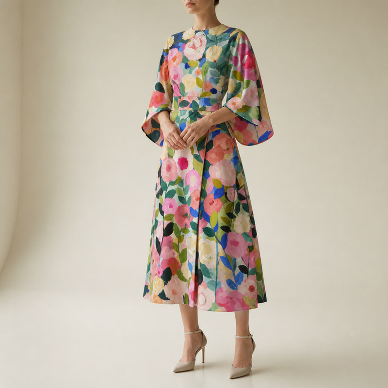 Mljet Floral Kimono Sleeve Dress in Floral