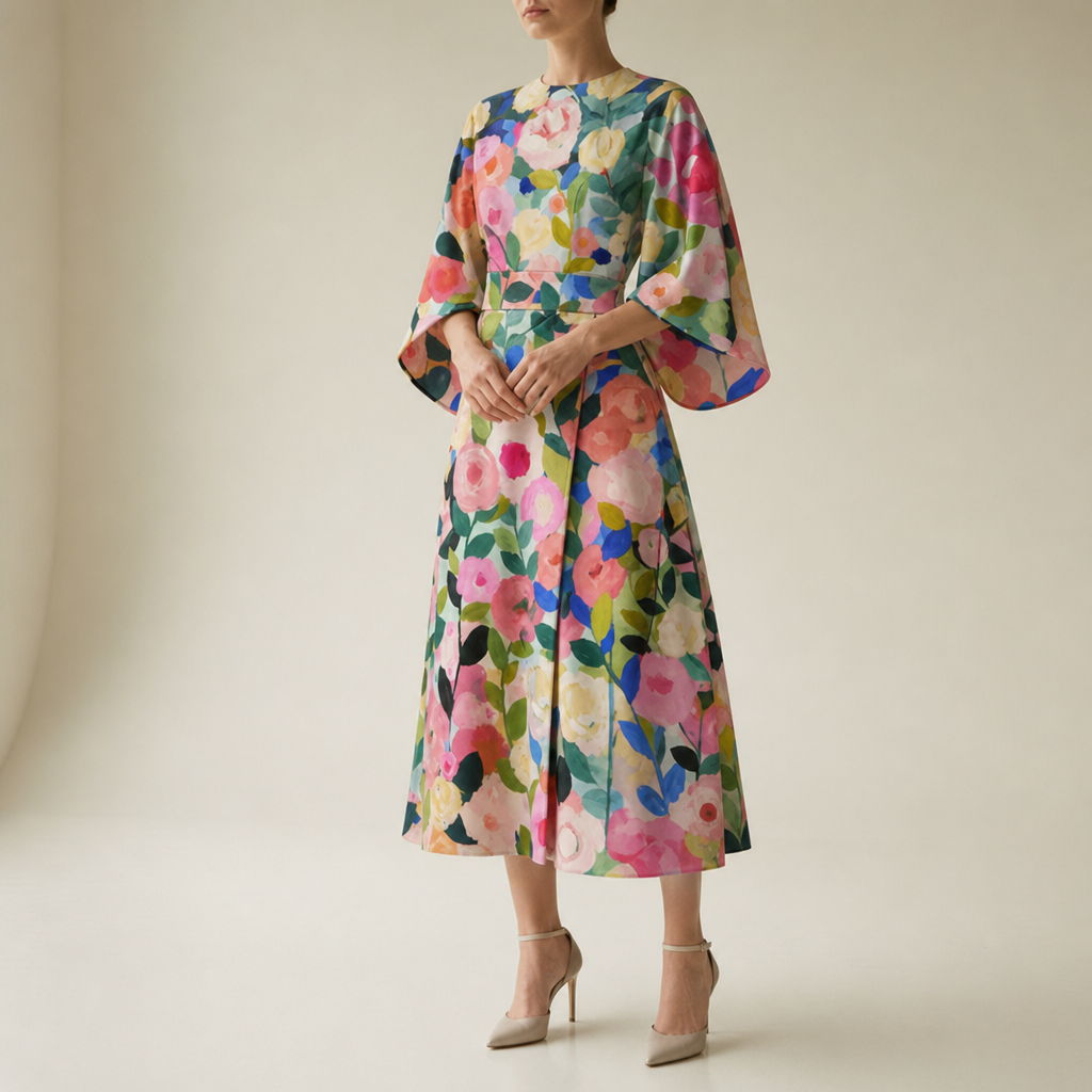 Mljet Floral Kimono Sleeve Dress in Floral