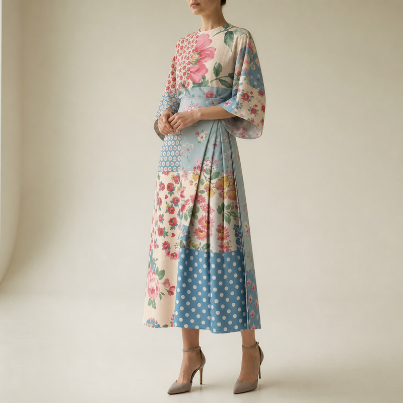 Mljet Floral Kimono Sleeve Dress in Colorful