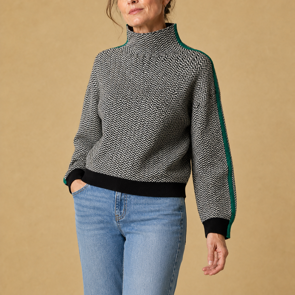 Montalcino Chevron Stripe Turtleneck Sweater in Green