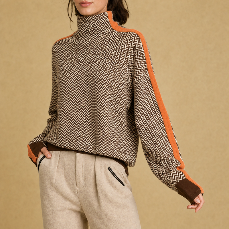 Montalcino Chevron Stripe Turtleneck Sweater in Orange