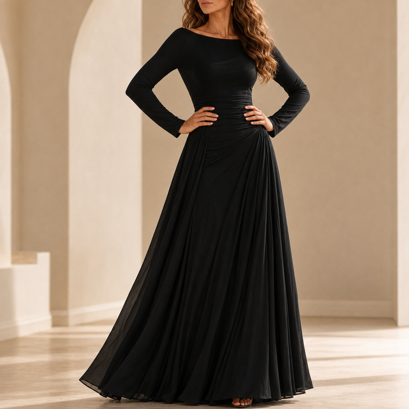 Mougins Draped Maxi Dress in Black