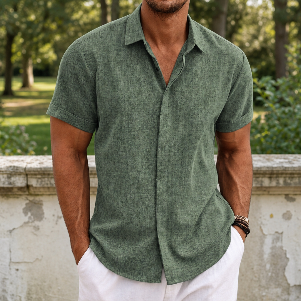 Mykonos Linen Short Sleeve Shirt in Green