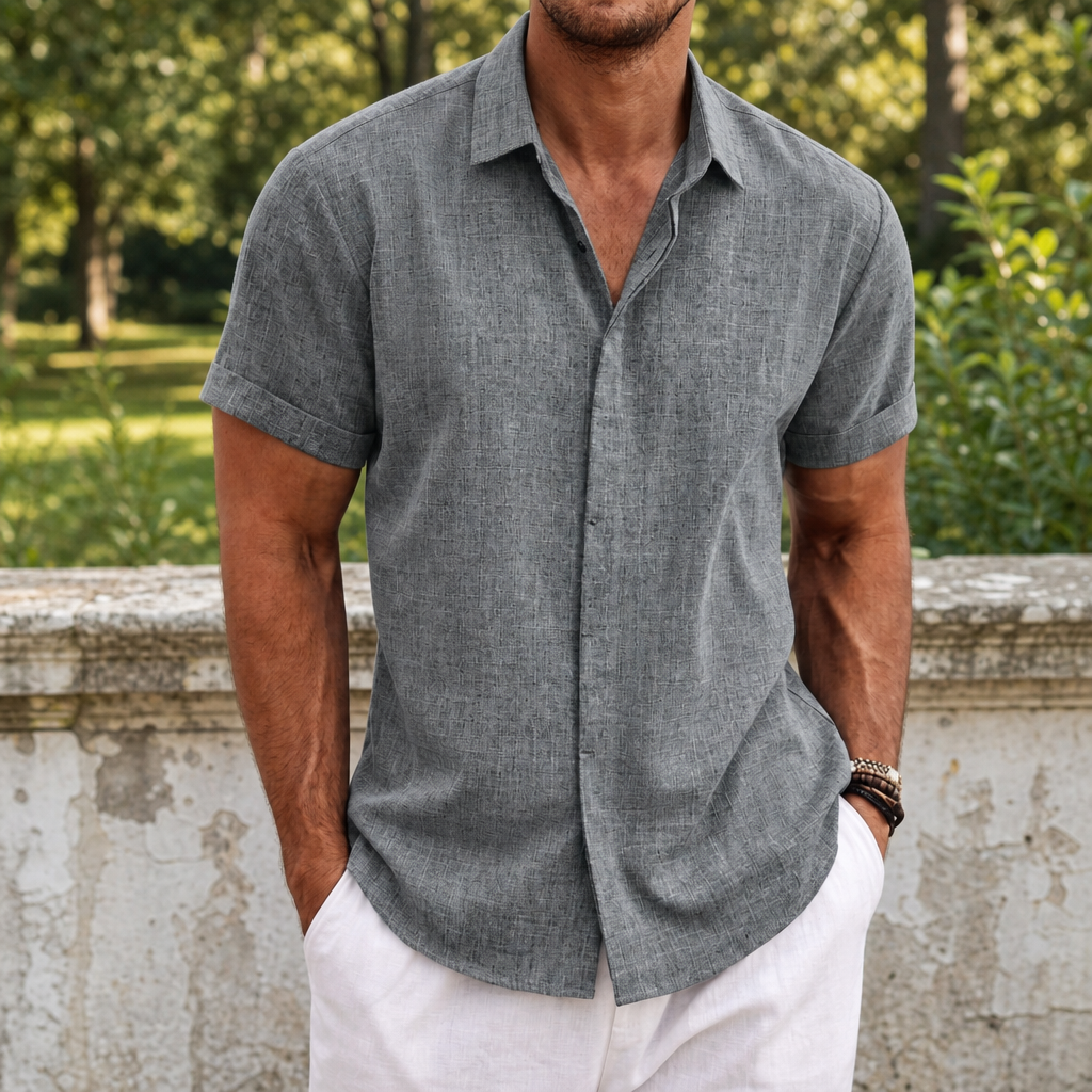 Mykonos Linen Short Sleeve Shirt in Gray