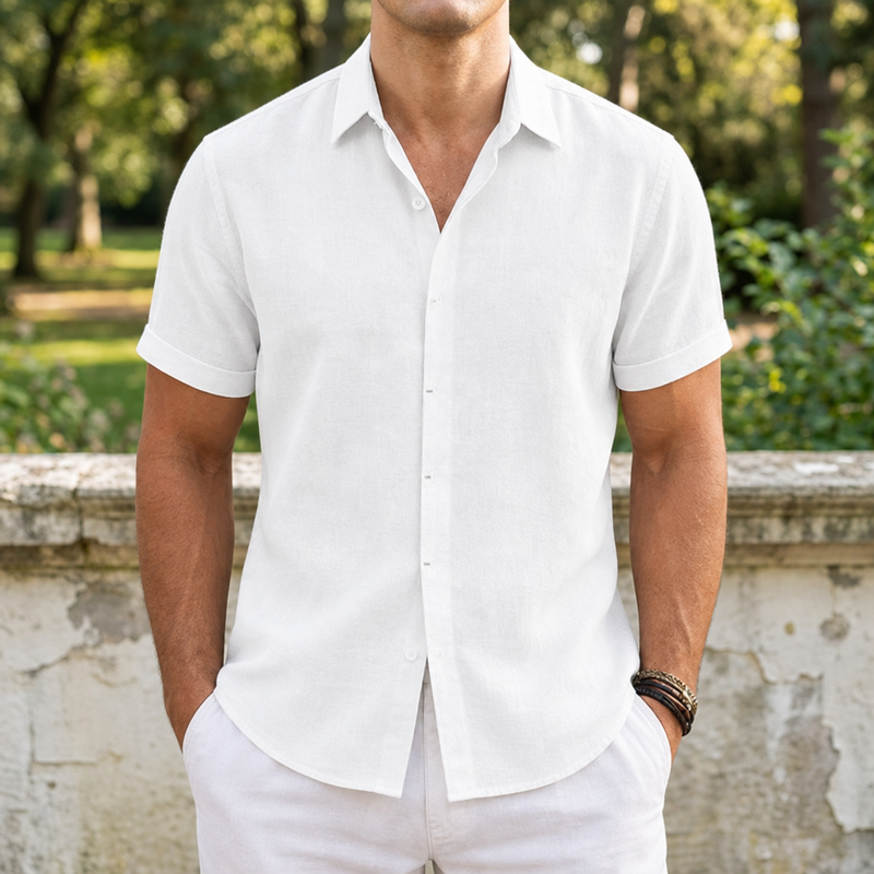 Mykonos Linen Short Sleeve Shirt in White
