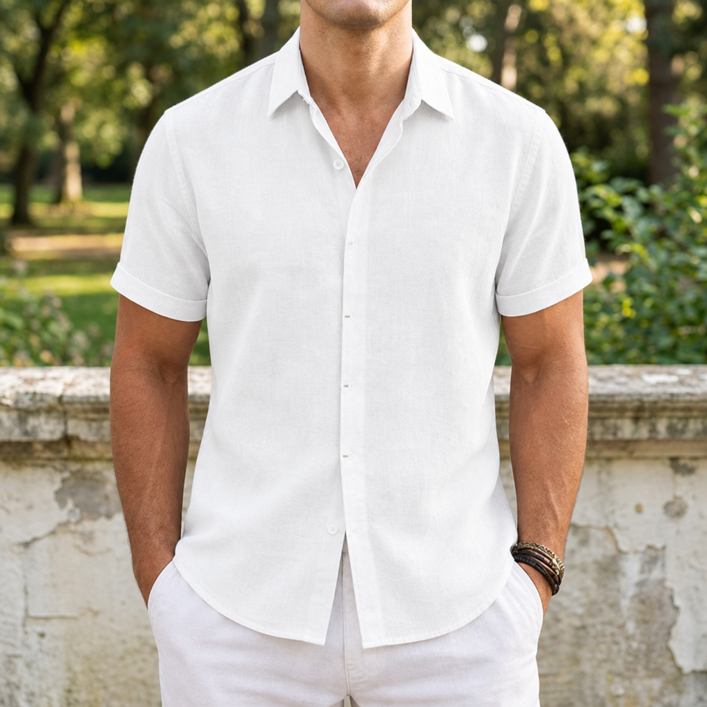 Mykonos Linen Short Sleeve Shirt in White
