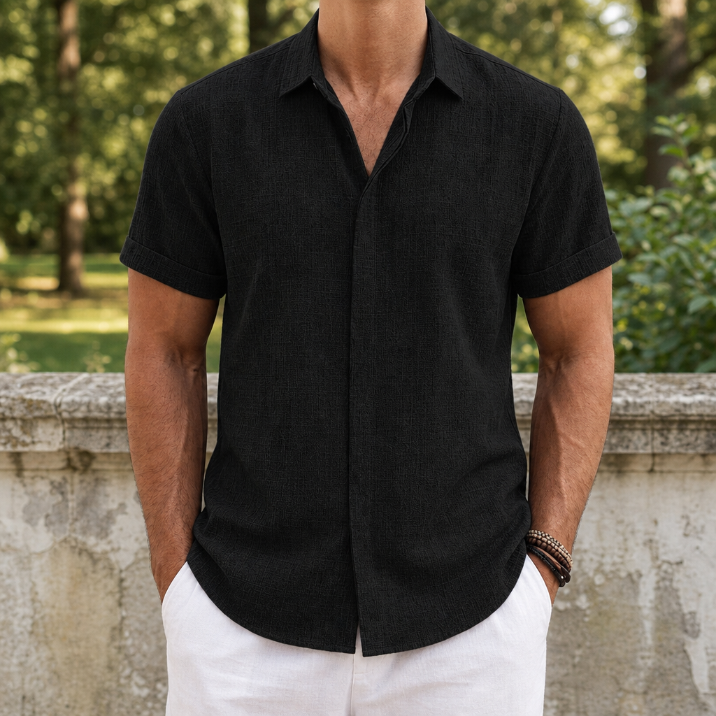 Mykonos Linen Short Sleeve Shirt in Black