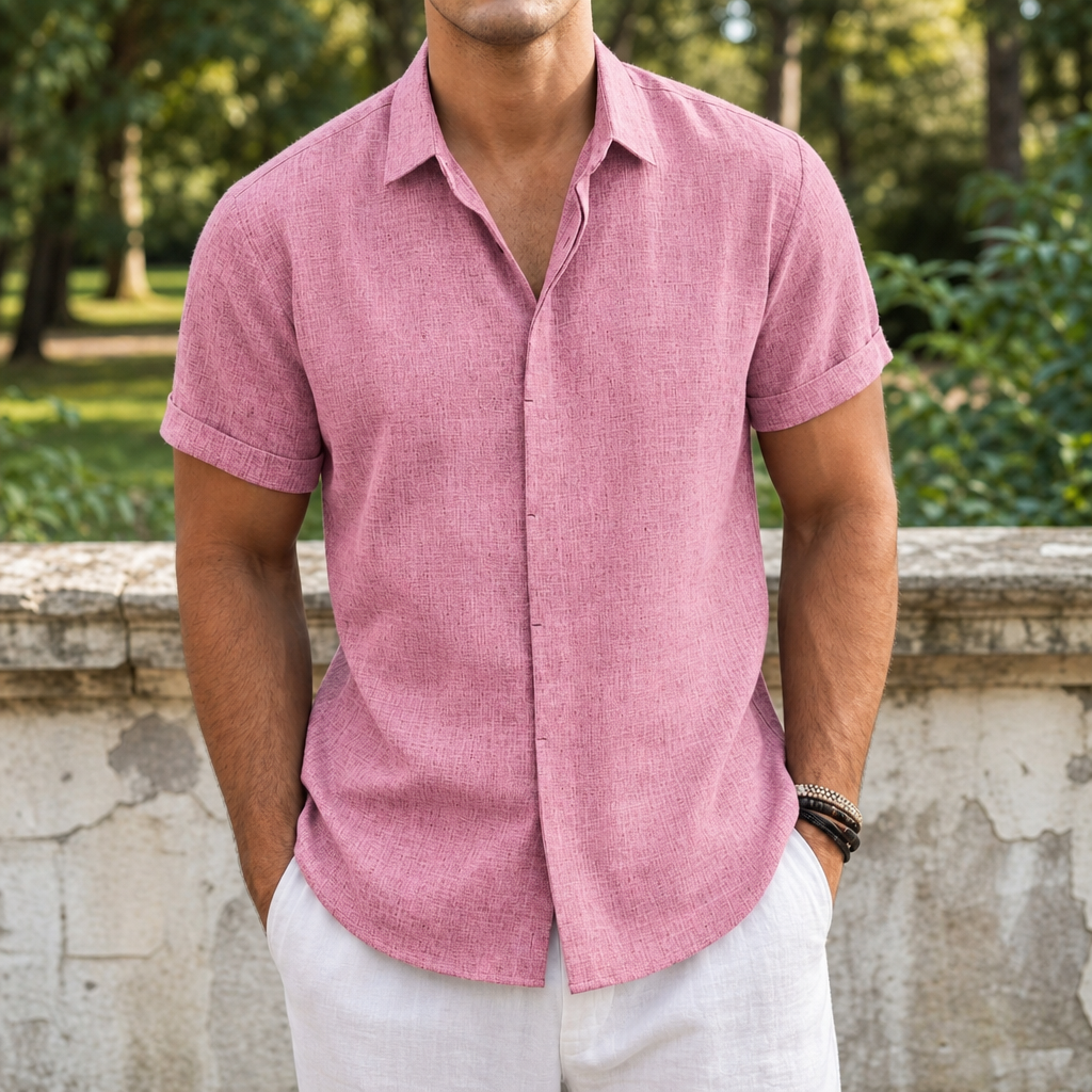 Mykonos Linen Short Sleeve Shirt in Pink