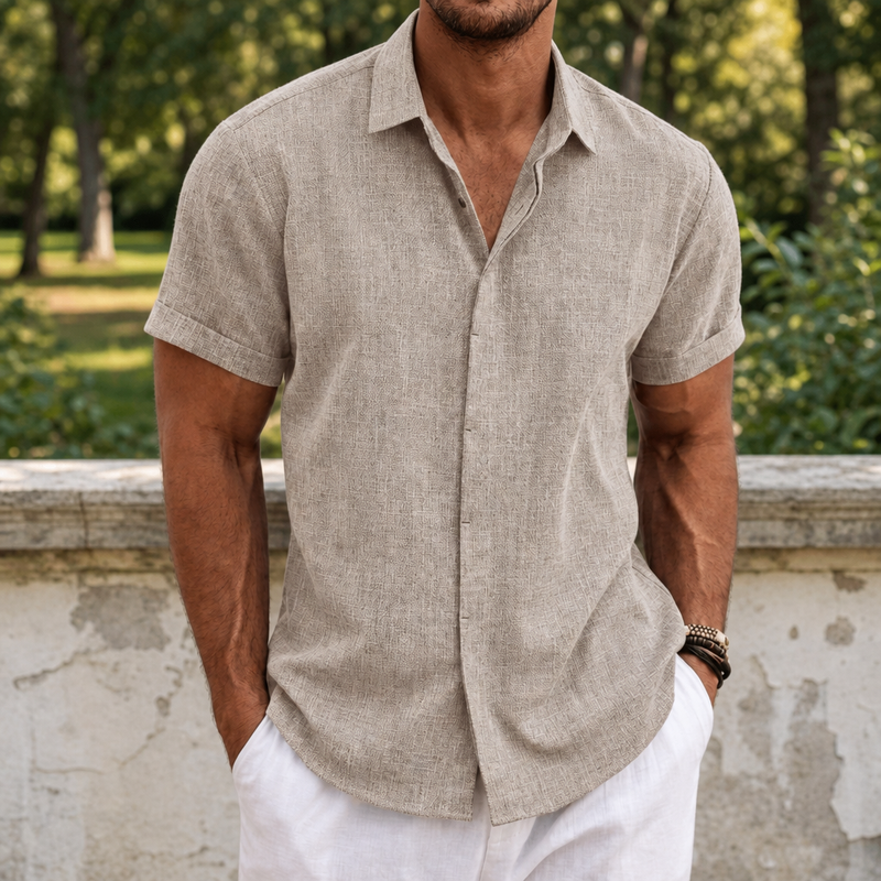 Mykonos Linen Short Sleeve Shirt in Stone