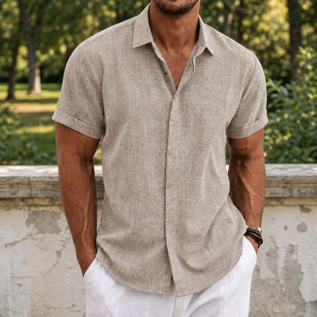 Mykonos Linen Short Sleeve Shirt in Stone