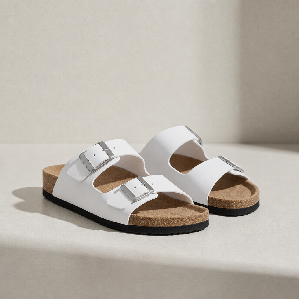 Nafplio Double Strap Buckle Sandals in White