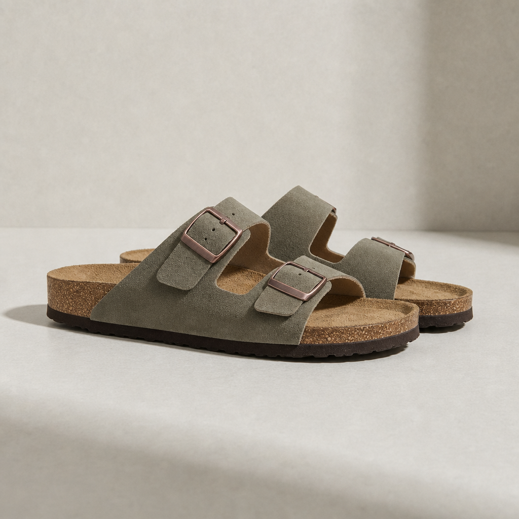 Nafplio Double Strap Buckle Sandals in Green