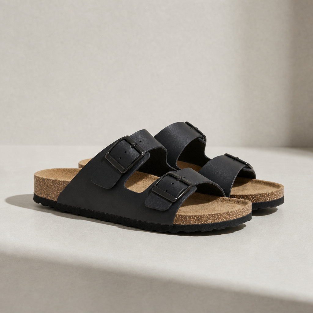 Nafplio Double Strap Buckle Sandals in Black