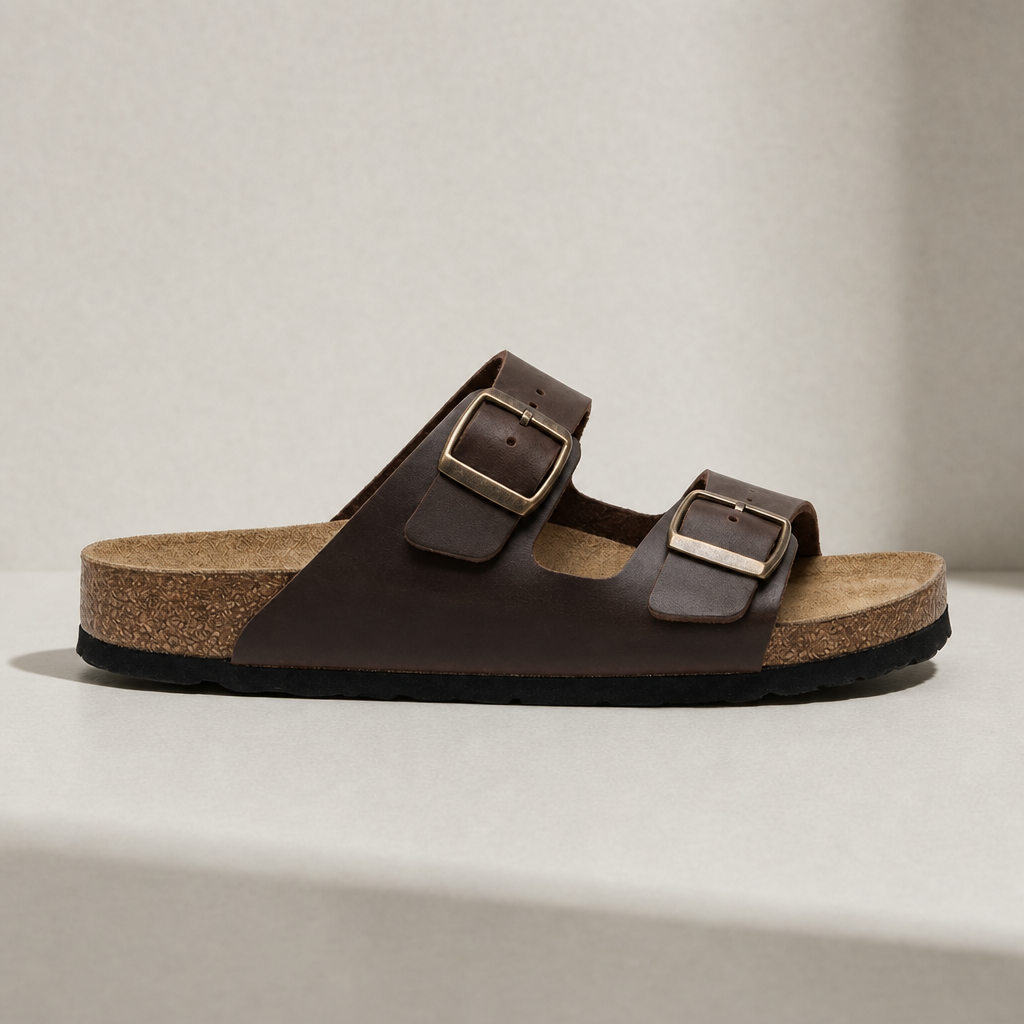 Nafplio Double Strap Buckle Sandals in Brown