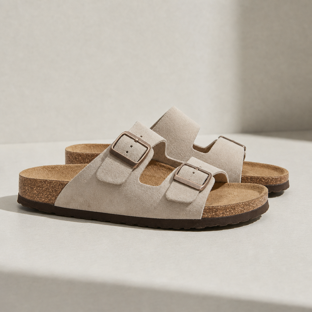Nafplio Double Strap Buckle Sandals in Beige