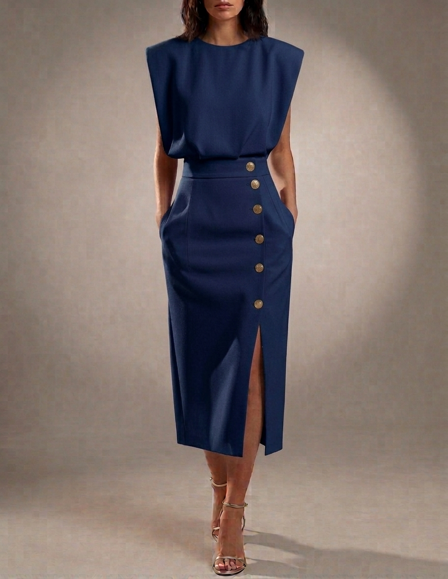 Gaeta Button Detail Midi Dress