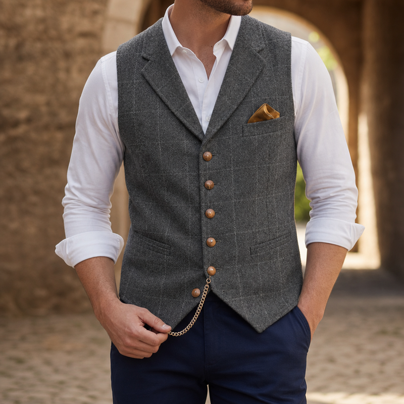 Nerja Tailored Tweed Waistcoat in Gray