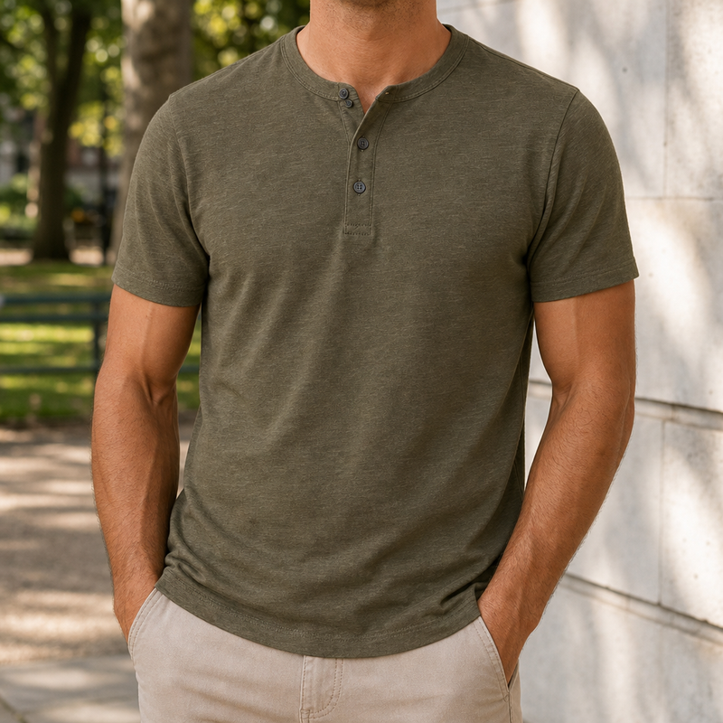 Noto Henley Short Sleeve Top in Army Green