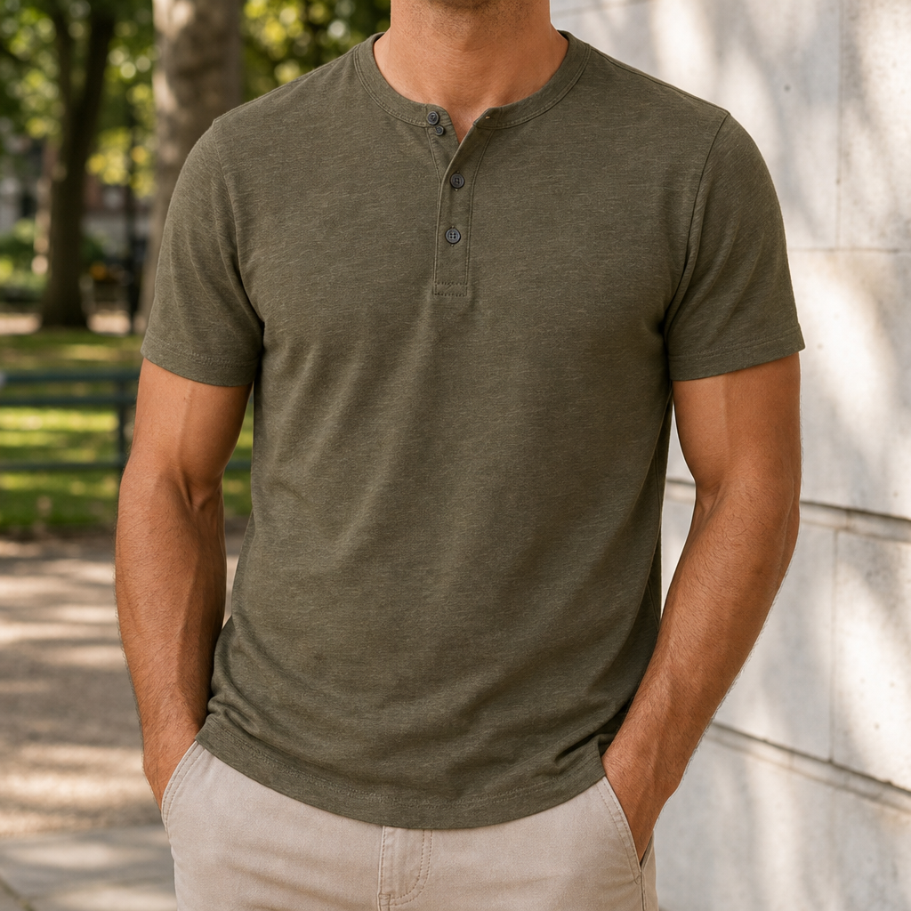Noto Henley Short Sleeve Top in Army Green