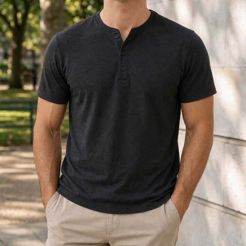 Noto Henley Short Sleeve Top in Black