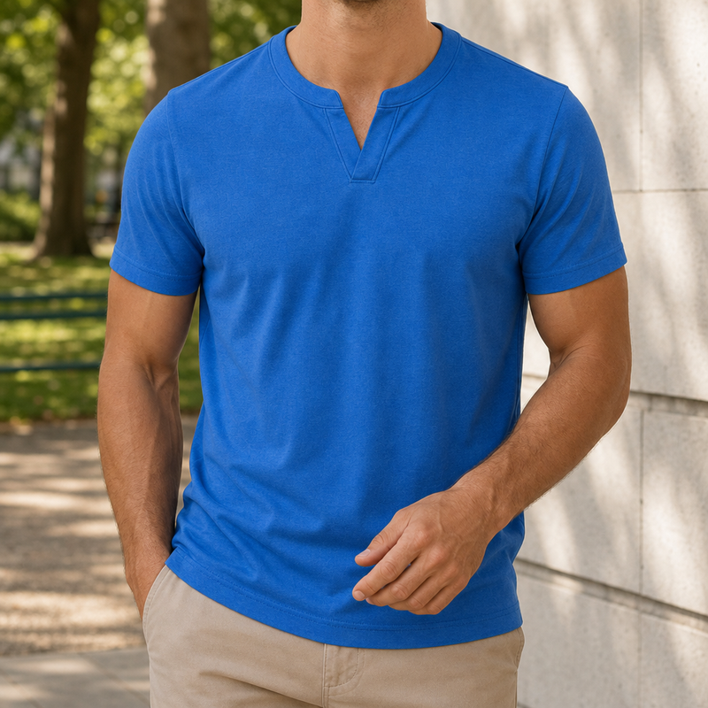 Noto Henley Short Sleeve Top in Blue