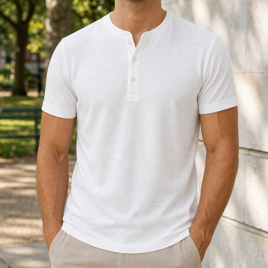 Noto Henley Short Sleeve Top in White