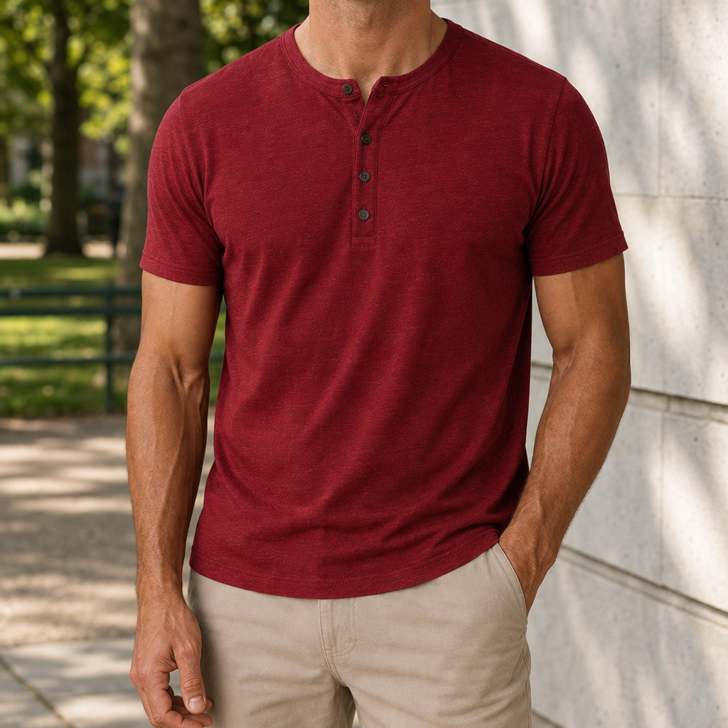 Noto Henley Short Sleeve Top in Burgundy