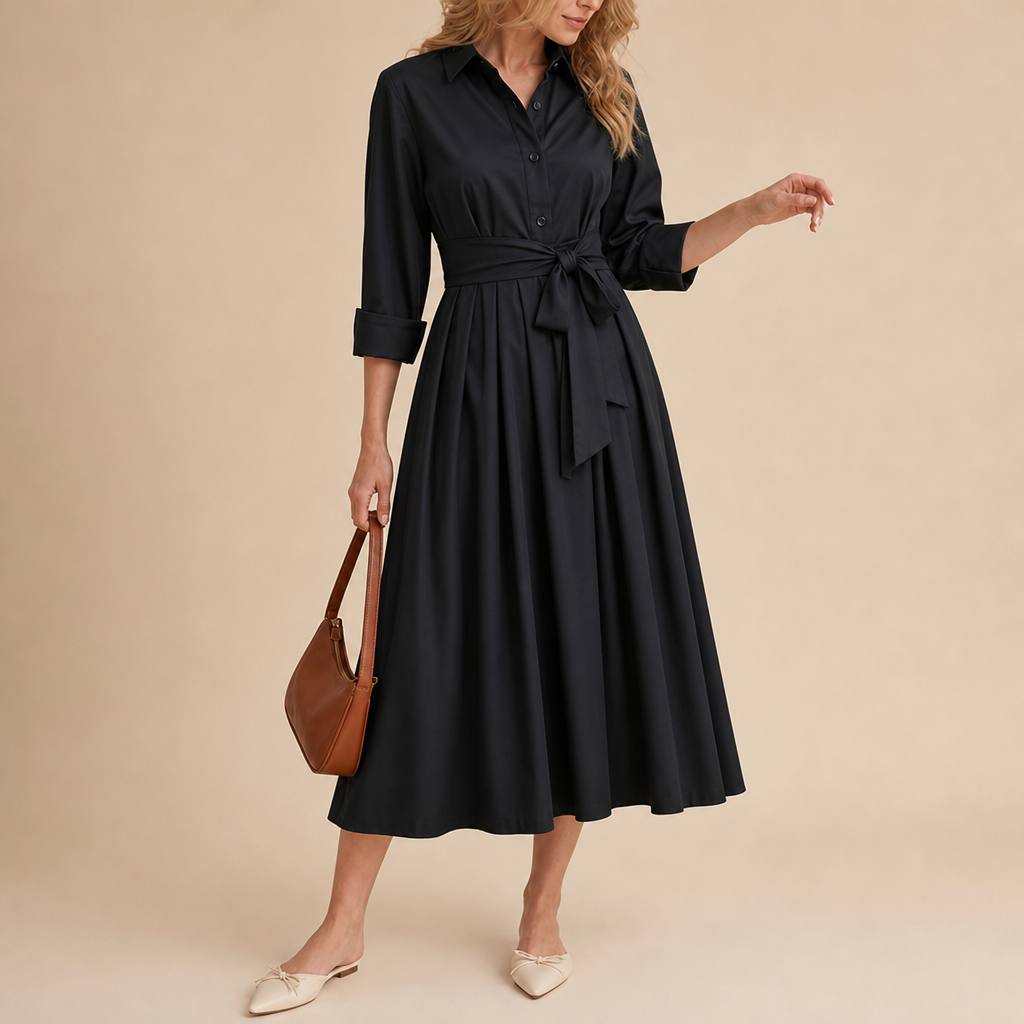Obidos Tie Belt Shirt Dress in Black