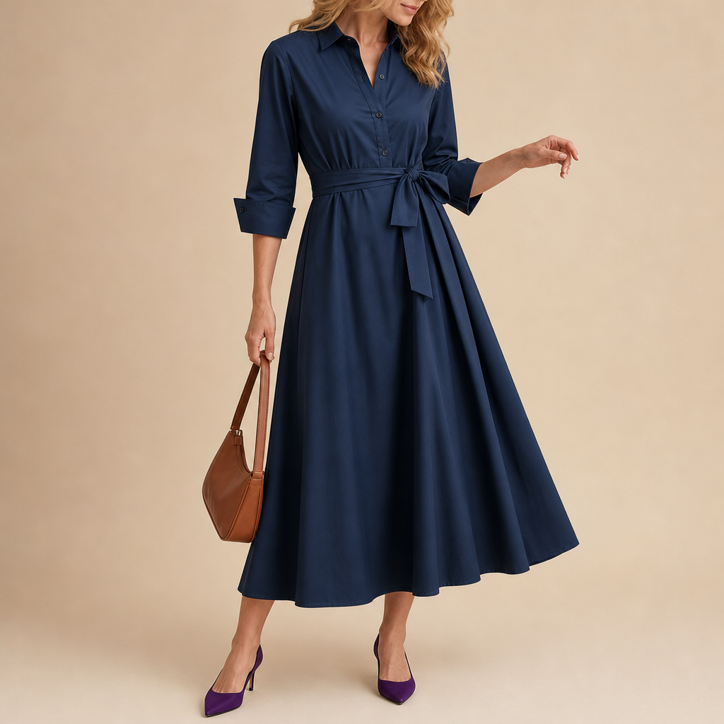 Obidos Tie Belt Shirt Dress in Navy