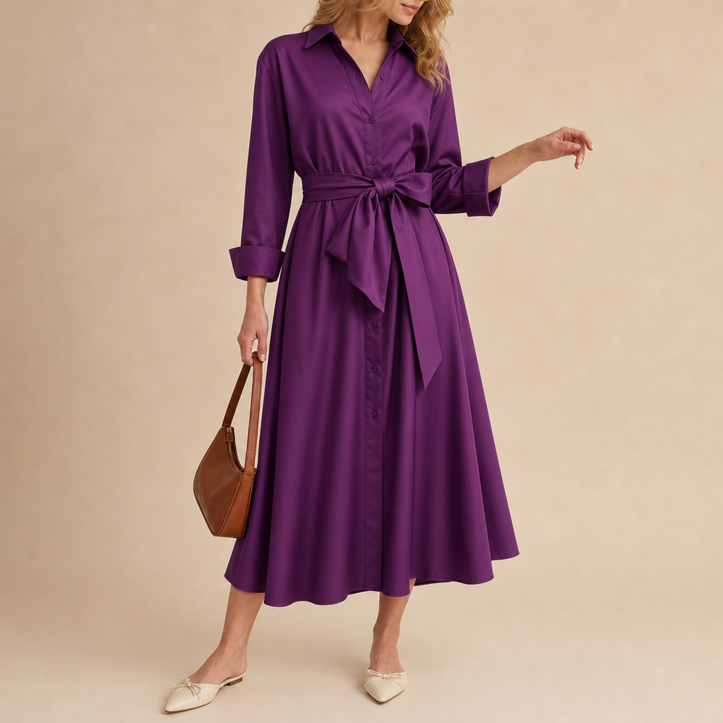 Obidos Tie Belt Shirt Dress in Purple