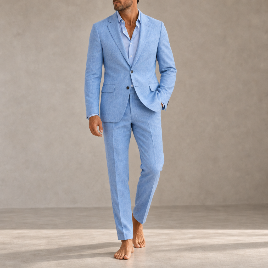 Olhao Linen Slim Fit Suit in Sky Blue