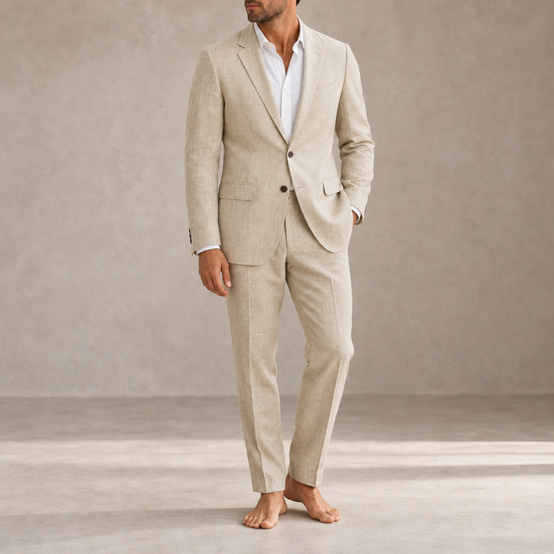 Olhao Linen Slim Fit Suit in Beige