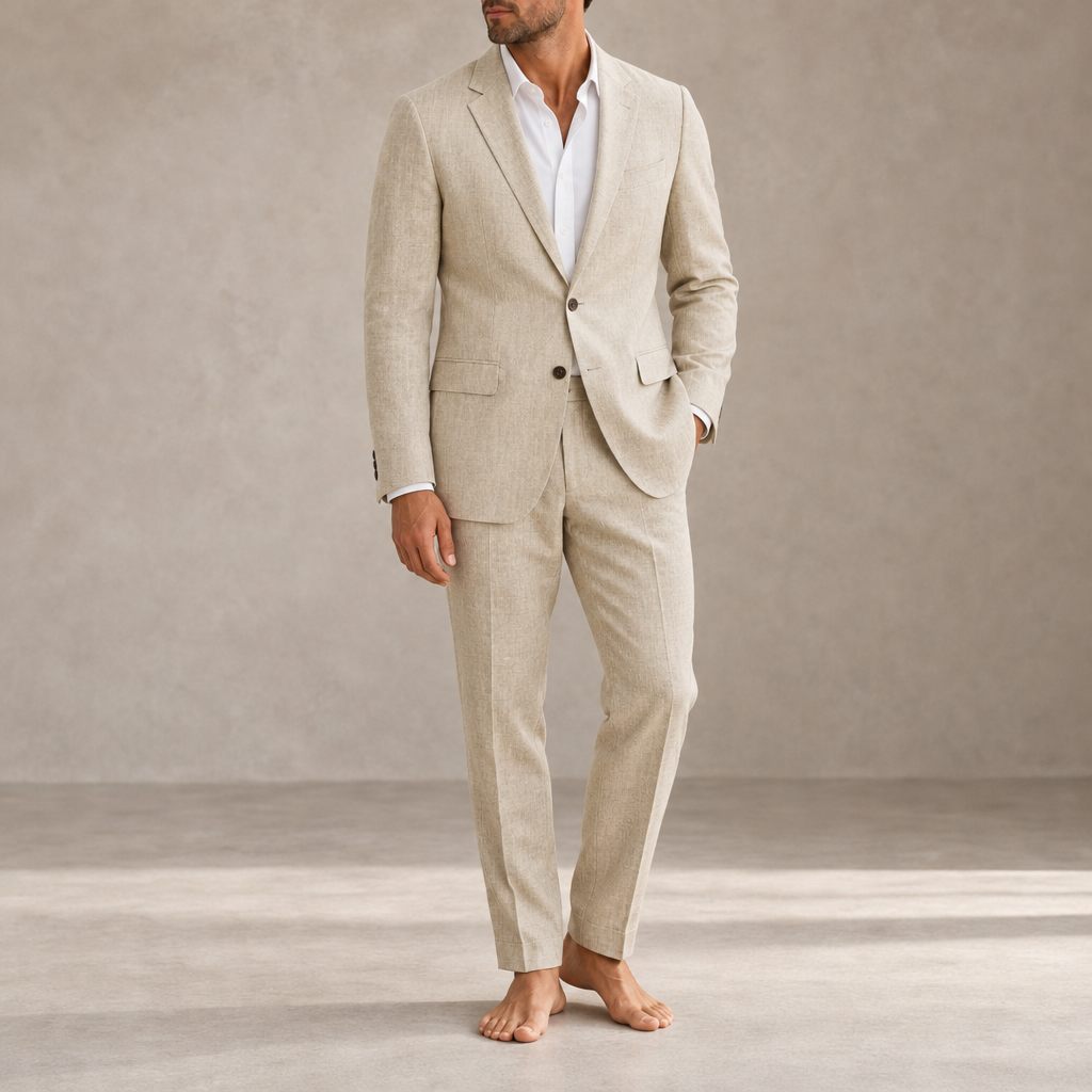 Olhao Linen Slim Fit Suit in Beige