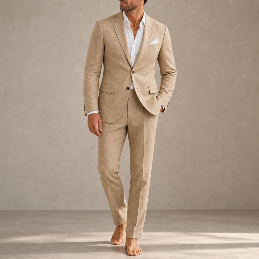 Olhao Linen Slim Fit Suit in Khaki
