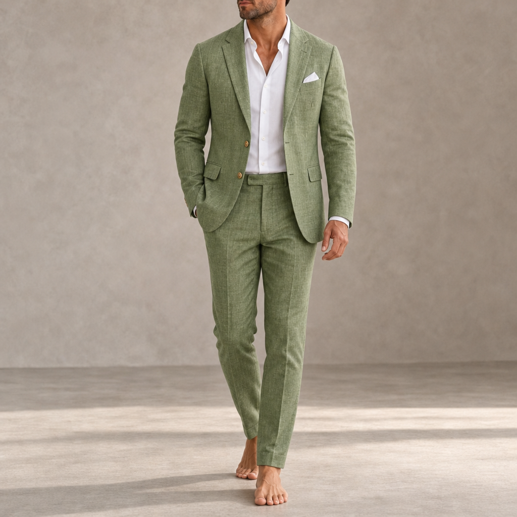Olhao Linen Slim Fit Suit in Green
