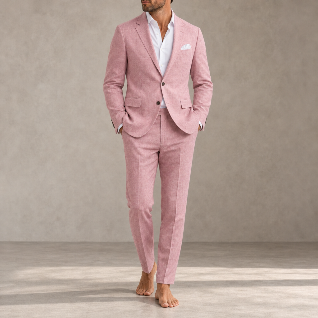 Olhao Linen Slim Fit Suit in Pink