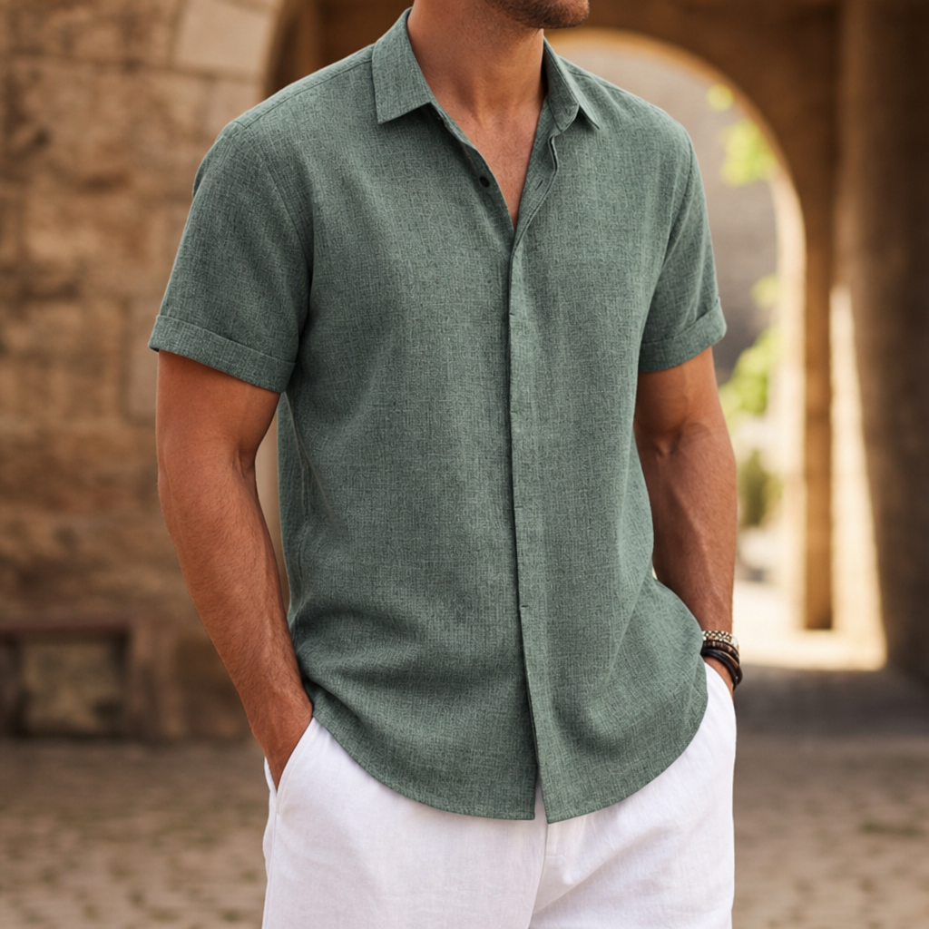 Omodos Linen Button-Down Shirt in Green