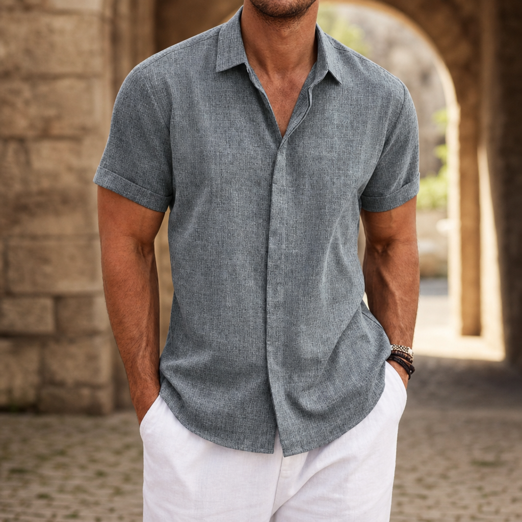 Omodos Linen Button-Down Shirt in Gray